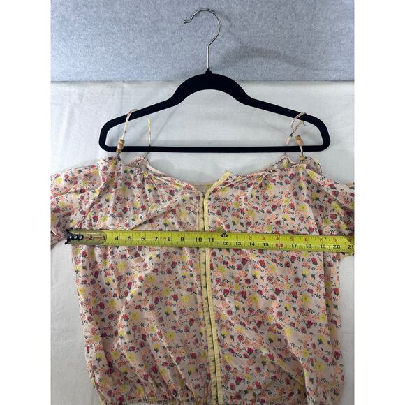Scrapbook Women's sz M Blouse Spaghetti Strap Cutout Bubble Sleeve Floral Print - Picture 9 of 9